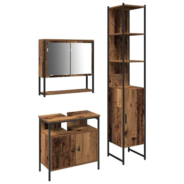 Badeværelsesmøbel sæt 3 pcs Gammelt træ 33 x 33 x 185.5 cm