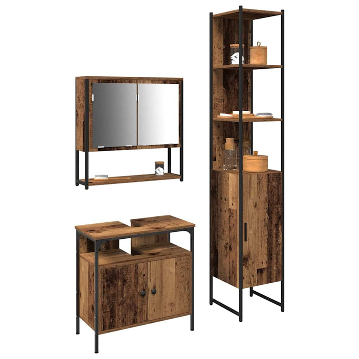 Badeværelsesmøbel sæt 3 pcs Gammelt træ 33 x 33 x 185.5 cm