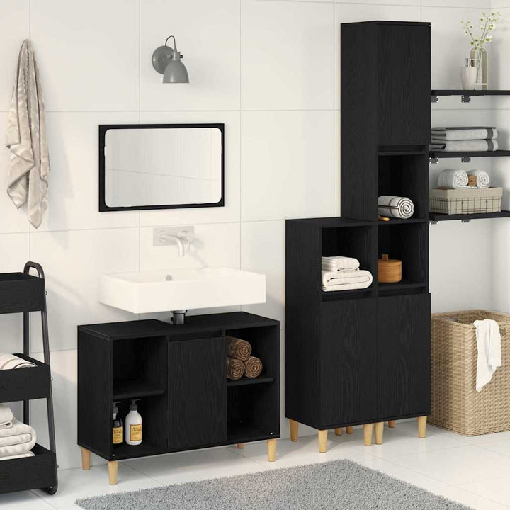 Badeværelsesmøbel sæt med opbevaring 3 pcs Sort 60 x 30 x 60 cm