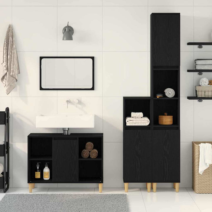 Badeværelsesmøbel sæt med opbevaring 3 pcs Sort 60 x 30 x 60 cm