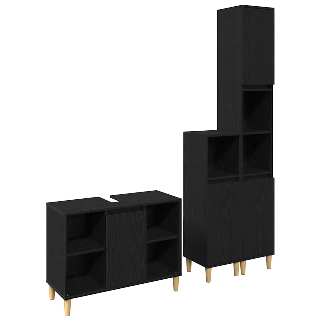 Badeværelsesmøbel sæt med opbevaring 3 pcs Sort 60 x 30 x 60 cm