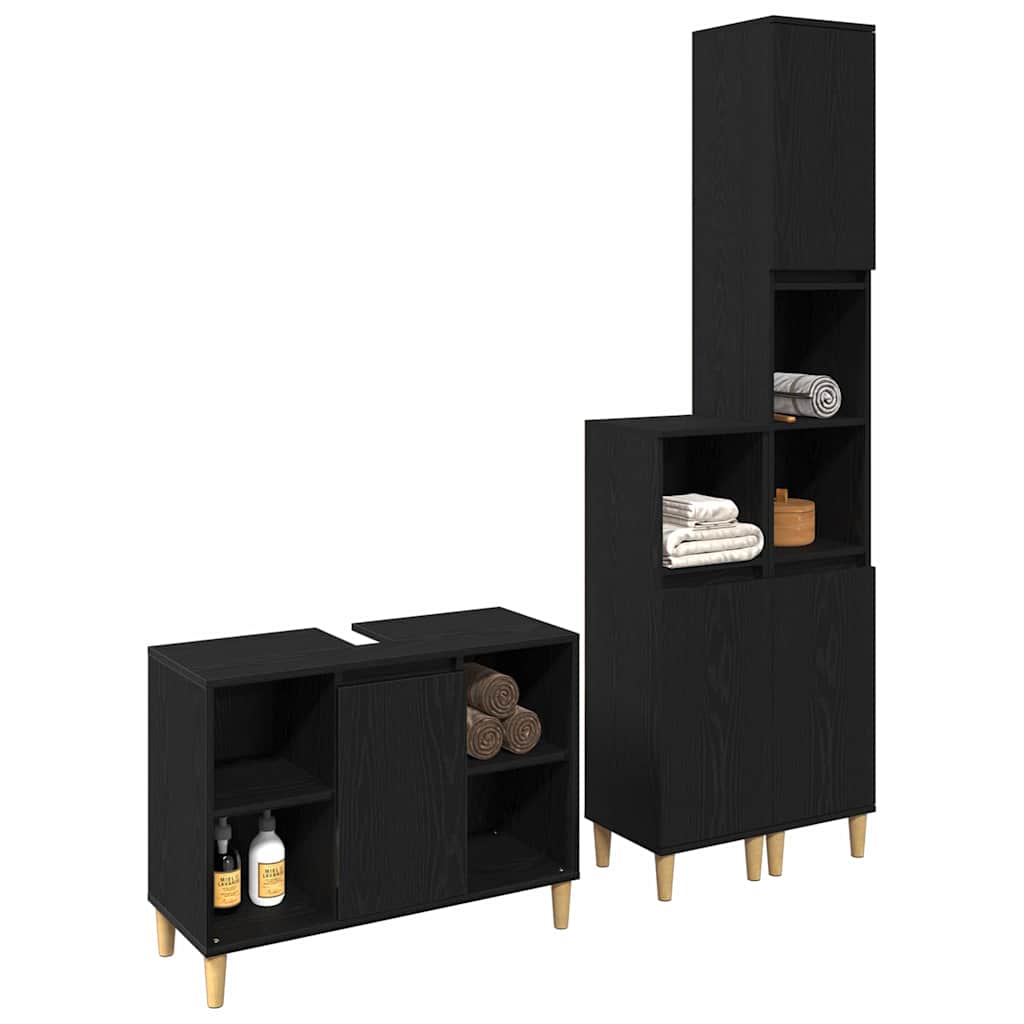 Badeværelsesmøbel sæt med opbevaring 3 pcs Sort 60 x 30 x 60 cm