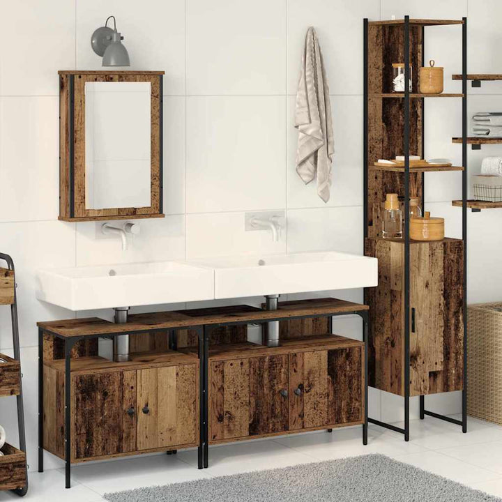 Badeværelsesmøbel sæt 4 pcs Gammelt træ 33 x 33 x 185.5 cm