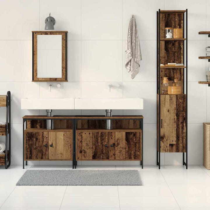 Badeværelsesmøbel sæt 4 pcs Gammelt træ 33 x 33 x 185.5 cm