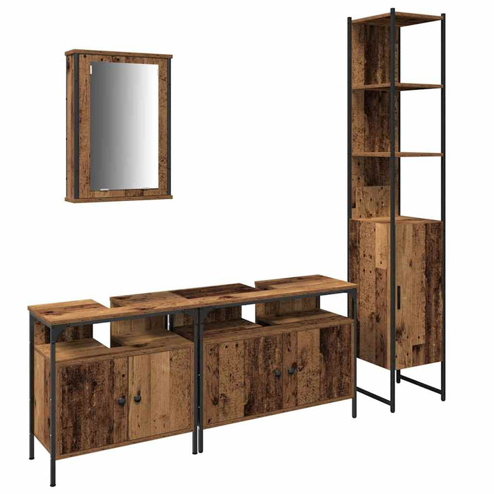 Badeværelsesmøbel sæt 4 pcs Gammelt træ 33 x 33 x 185.5 cm