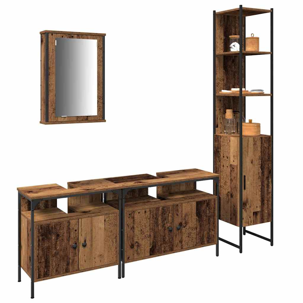 Badeværelsesmøbel sæt 4 pcs Gammelt træ 33 x 33 x 185.5 cm