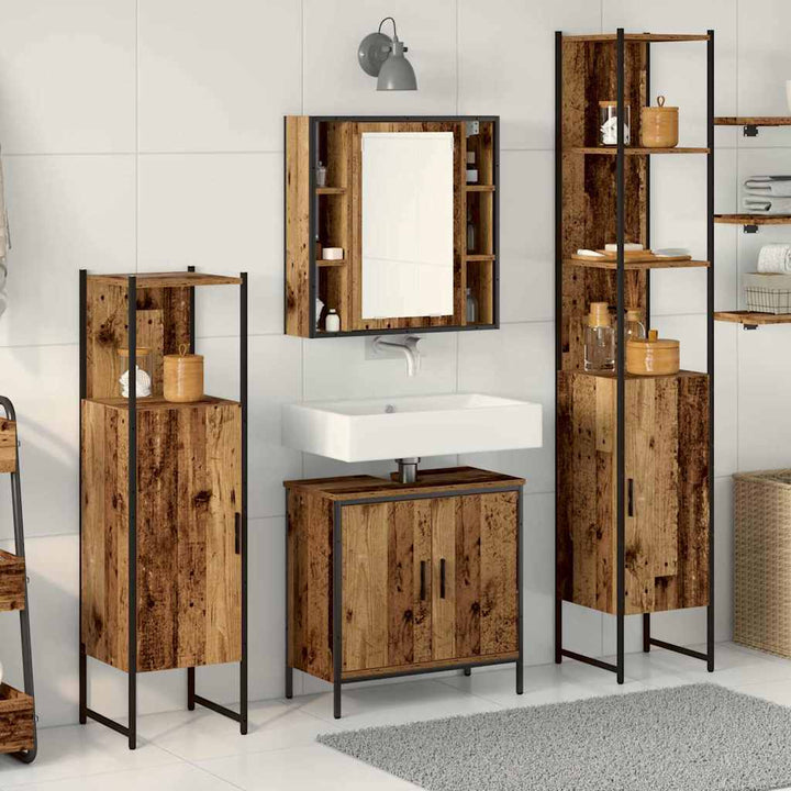Badeværelsesmøbel sæt med hylde 4 pcs Brun 33 x 33 x 185.5 cm