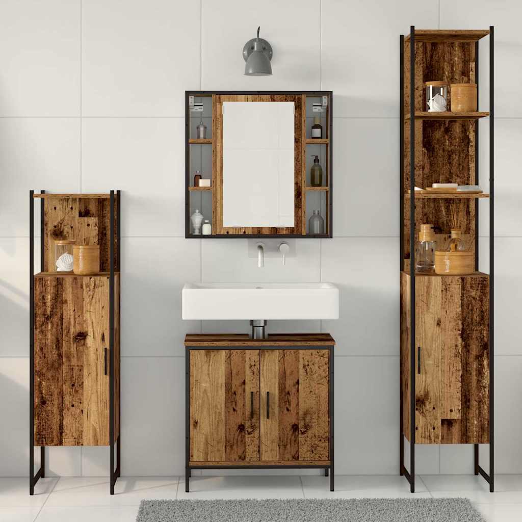 Badeværelsesmøbel sæt med hylde 4 pcs Brun 33 x 33 x 185.5 cm