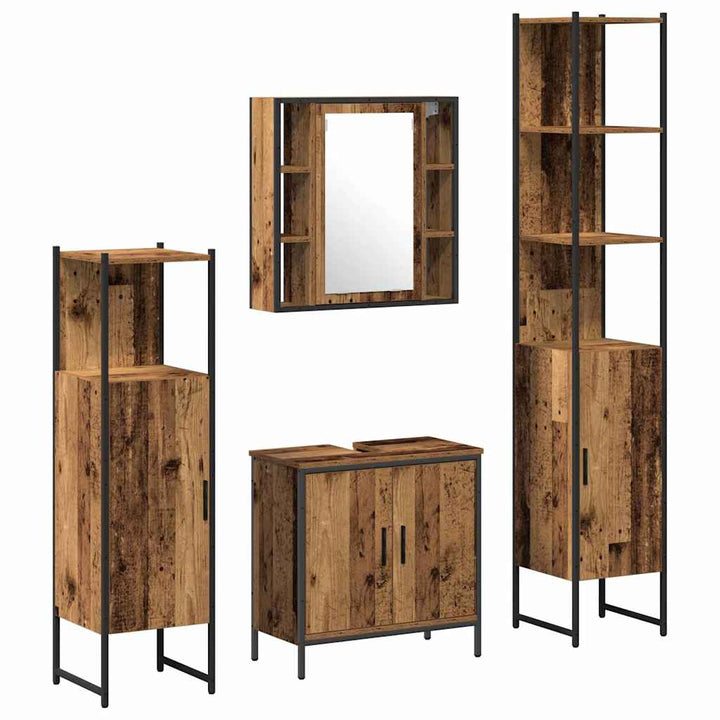 Badeværelsesmøbel sæt med hylde 4 pcs Brun 33 x 33 x 185.5 cm
