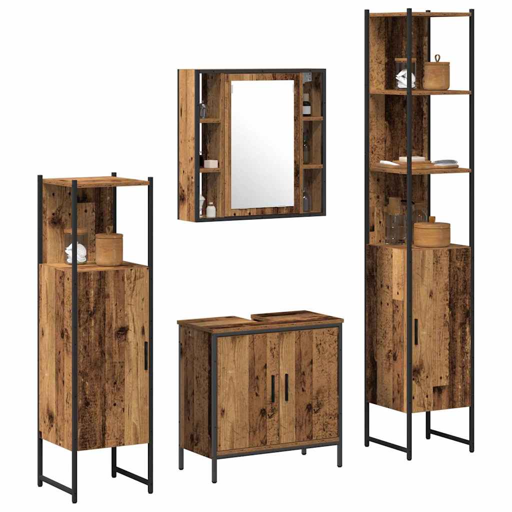 Badeværelsesmøbel sæt med hylde 4 pcs Brun 33 x 33 x 185.5 cm