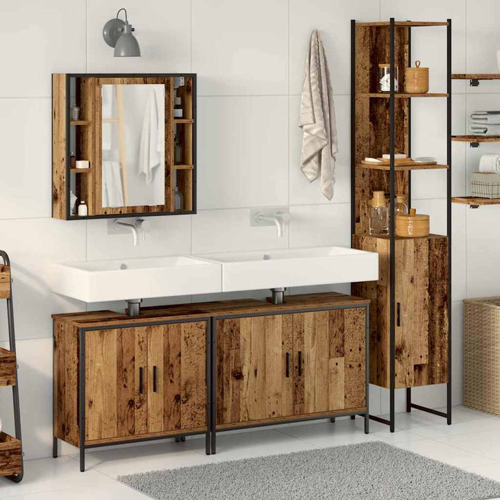 Badeværelsesmøbel sæt med hylde 4 pcs Brun 33 x 33 x 185.5 cm