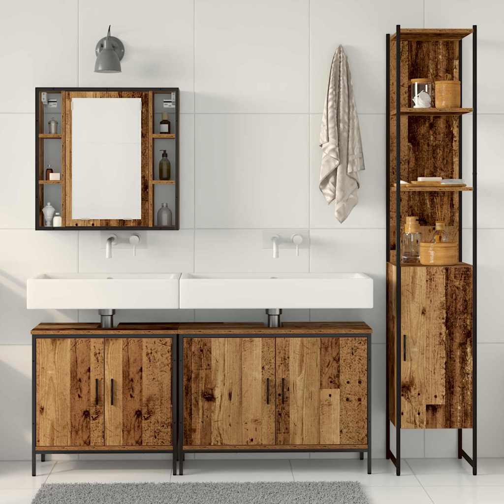 Badeværelsesmøbel sæt med hylde 4 pcs Brun 33 x 33 x 185.5 cm