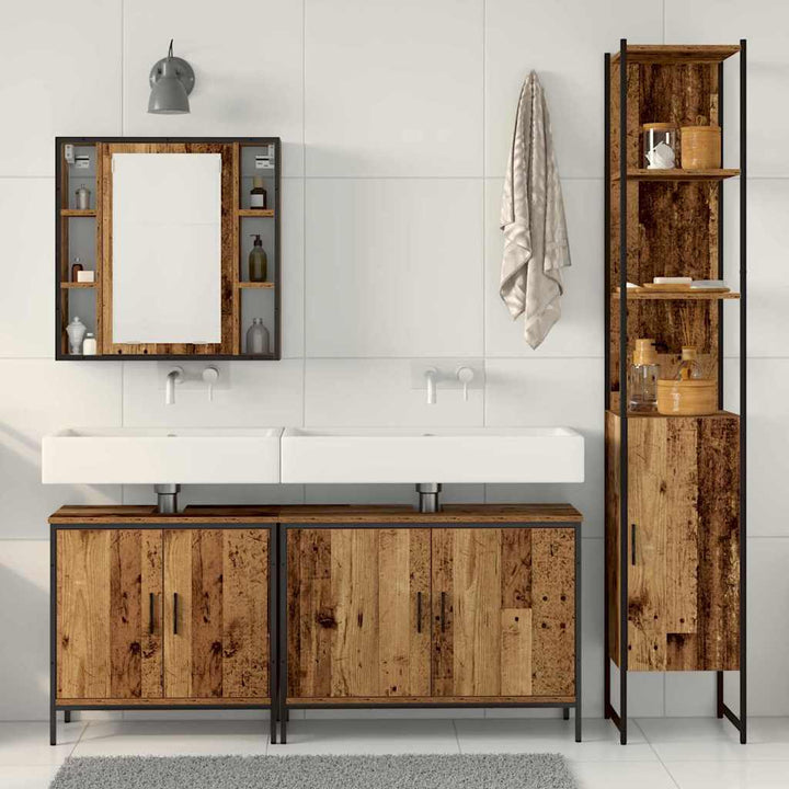 Badeværelsesmøbel sæt med hylde 4 pcs Brun 33 x 33 x 185.5 cm