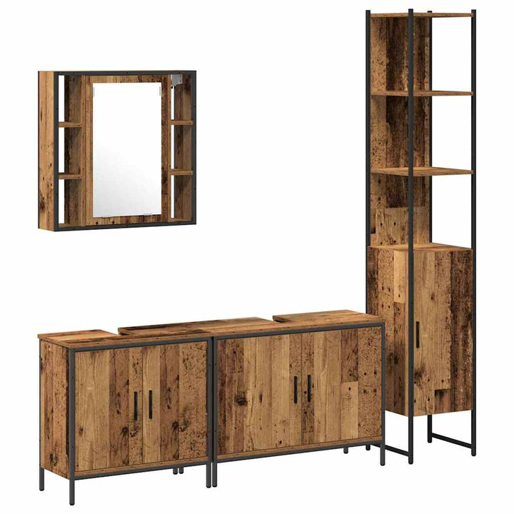 Badeværelsesmøbel sæt med hylde 4 pcs Brun 33 x 33 x 185.5 cm