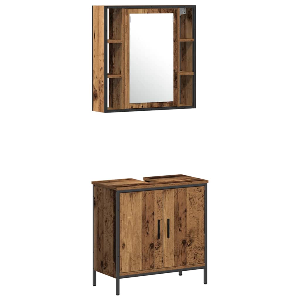 Badeværelsesmøbel sæt med hylde 4 pcs Brun 33 x 33 x 185.5 cm