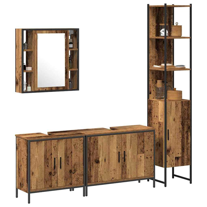Badeværelsesmøbel sæt med hylde 4 pcs Brun 33 x 33 x 185.5 cm