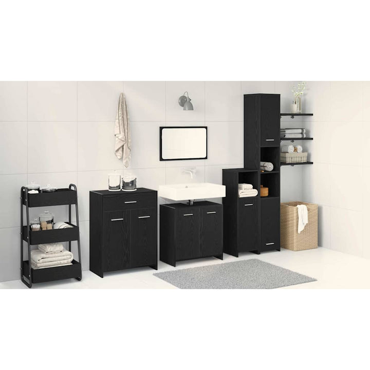 Badeværelsesmøbel sæt med dør 4 pcs Sort eg 30 x 30 x 183.5 cm