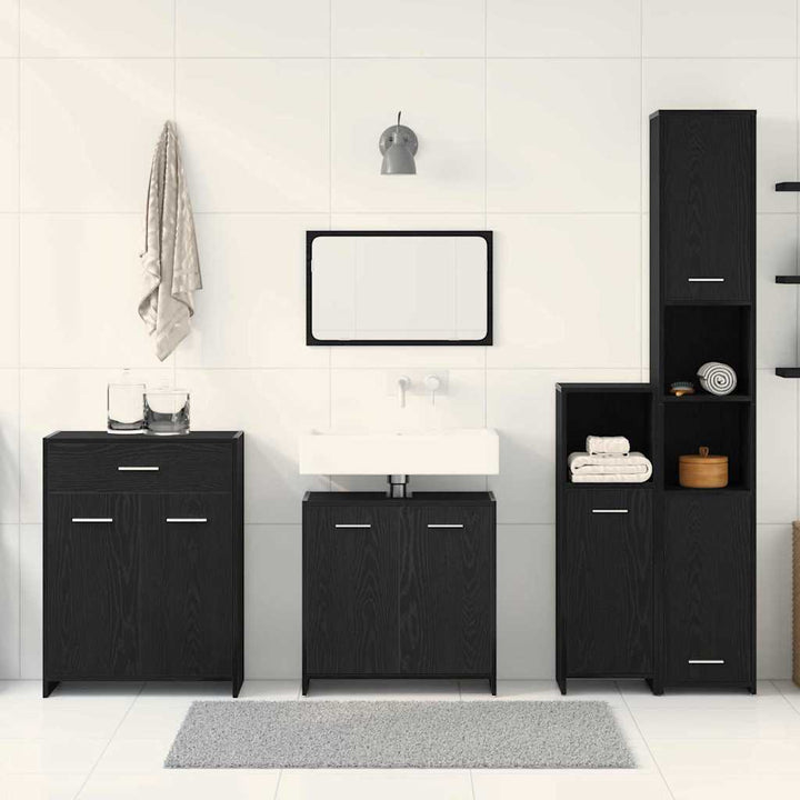 Badeværelsesmøbel sæt med dør 4 pcs Sort eg 30 x 30 x 183.5 cm