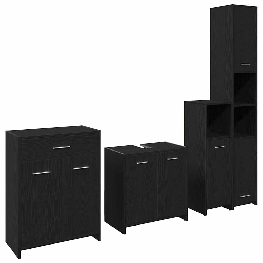 Badeværelsesmøbel sæt med dør 4 pcs Sort eg 30 x 30 x 183.5 cm