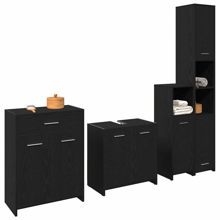 Badeværelsesmøbel sæt med dør 4 pcs Sort eg 30 x 30 x 183.5 cm