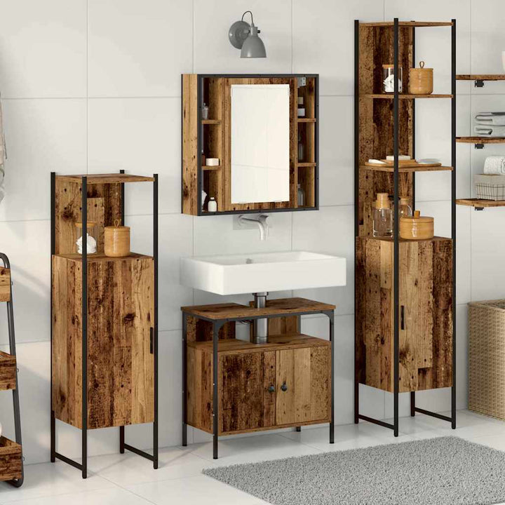 Badeværelsesmøbel sæt 4 pcs Gammelt træ 33 x 33 x 185.5 cm
