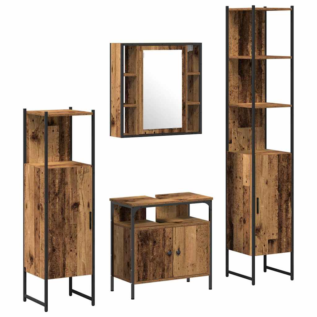 Badeværelsesmøbel sæt 4 pcs Gammelt træ 33 x 33 x 185.5 cm