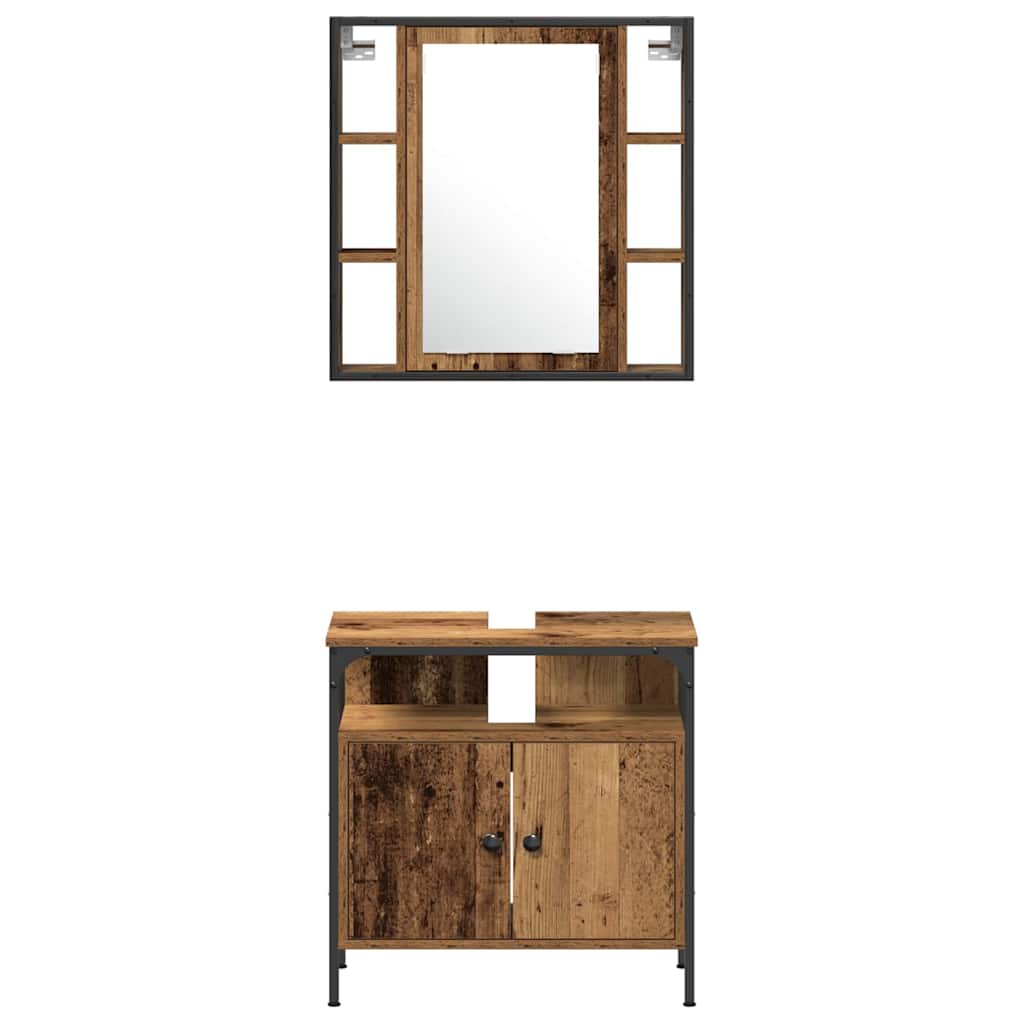 Badeværelsesmøbel sæt 4 pcs Gammelt træ 33 x 33 x 185.5 cm