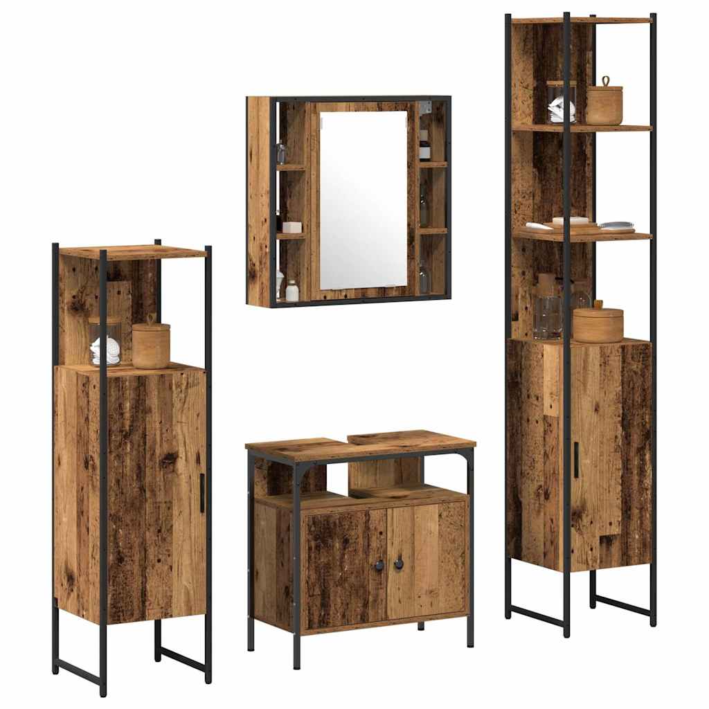 Badeværelsesmøbel sæt 4 pcs Gammelt træ 33 x 33 x 185.5 cm
