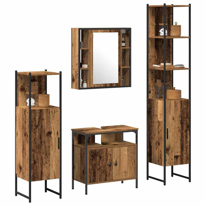 Badeværelsesmøbel sæt 4 pcs Gammelt træ 33 x 33 x 185.5 cm