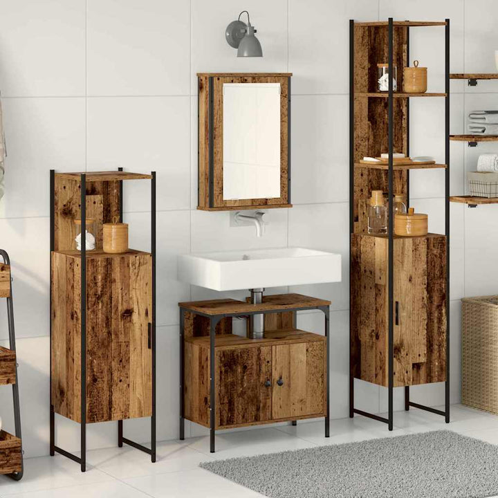 Badeværelsesmøbel sæt 4 pcs Gammelt træ 33 x 33 x 185.5 cm