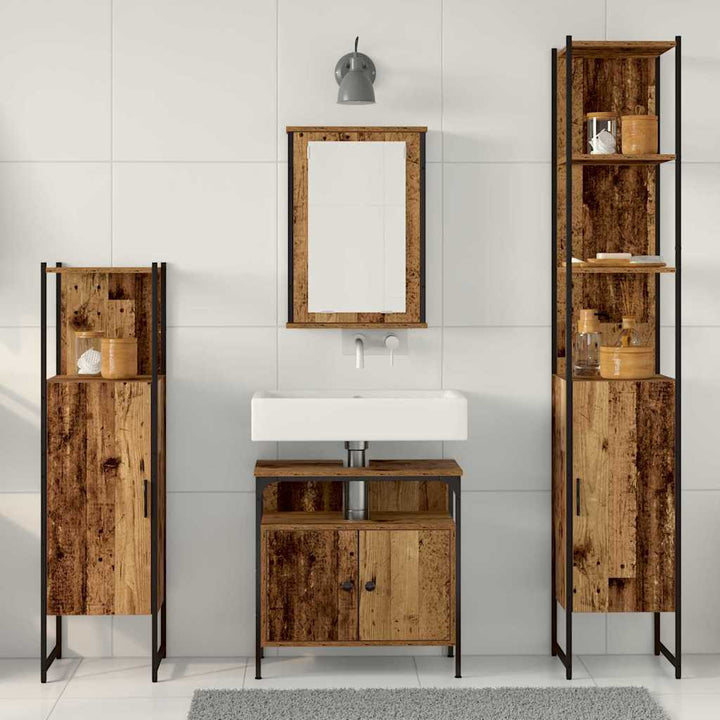 Badeværelsesmøbel sæt 4 pcs Gammelt træ 33 x 33 x 185.5 cm