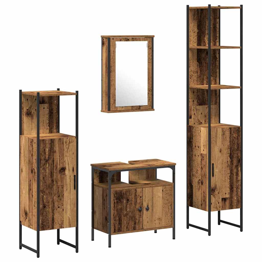 Badeværelsesmøbel sæt 4 pcs Gammelt træ 33 x 33 x 185.5 cm
