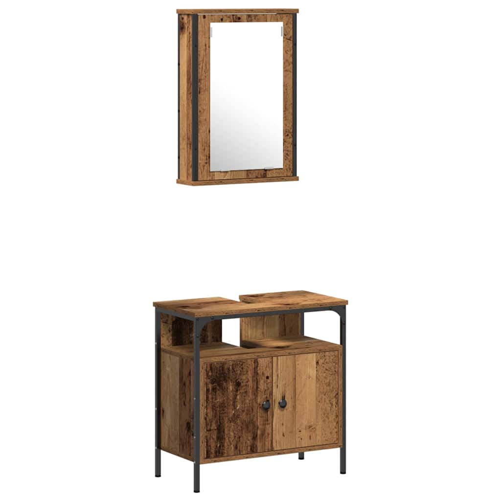 Badeværelsesmøbel sæt 4 pcs Gammelt træ 33 x 33 x 185.5 cm