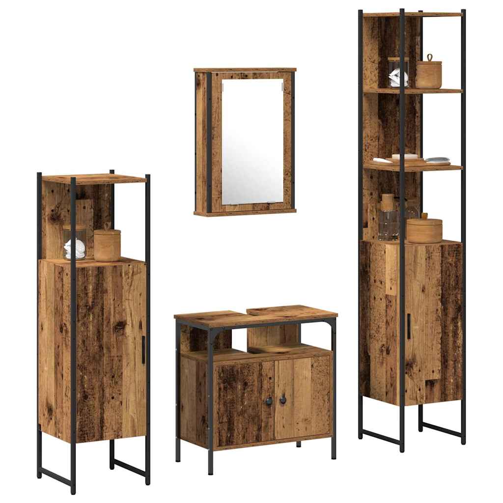 Badeværelsesmøbel sæt 4 pcs Gammelt træ 33 x 33 x 185.5 cm