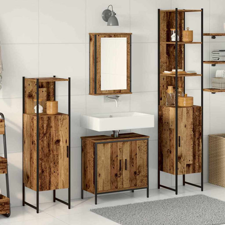 Badeværelsesmøbel sæt med hylde 4 pcs Brun 33 x 33 x 185.5 cm