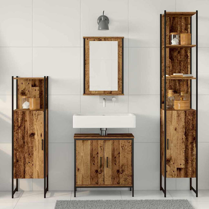 Badeværelsesmøbel sæt med hylde 4 pcs Brun 33 x 33 x 185.5 cm