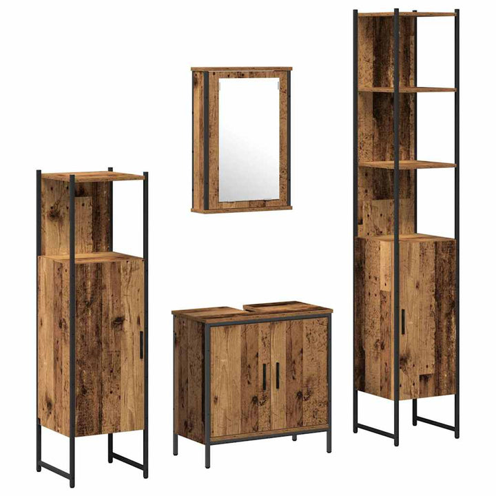 Badeværelsesmøbel sæt med hylde 4 pcs Brun 33 x 33 x 185.5 cm