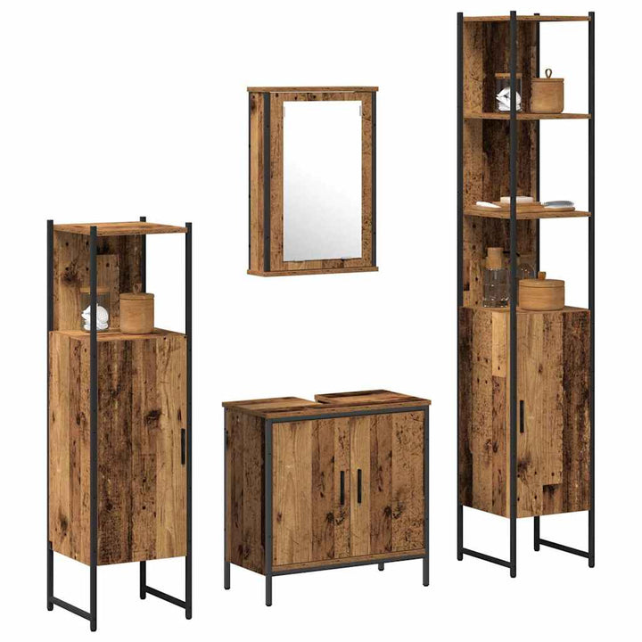 Badeværelsesmøbel sæt med hylde 4 pcs Brun 33 x 33 x 185.5 cm