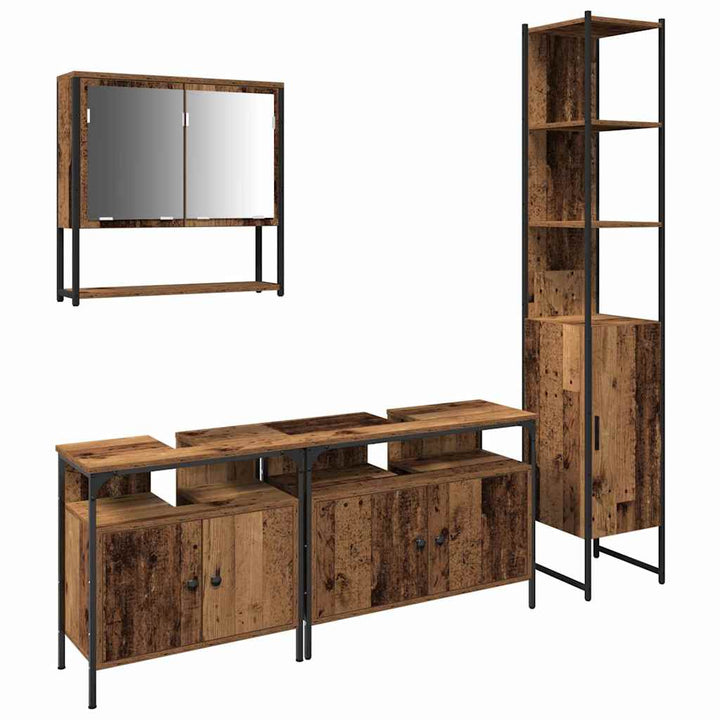 Badeværelsesmøbel sæt 4 pcs Gammelt træ 33 x 33 x 185.5 cm