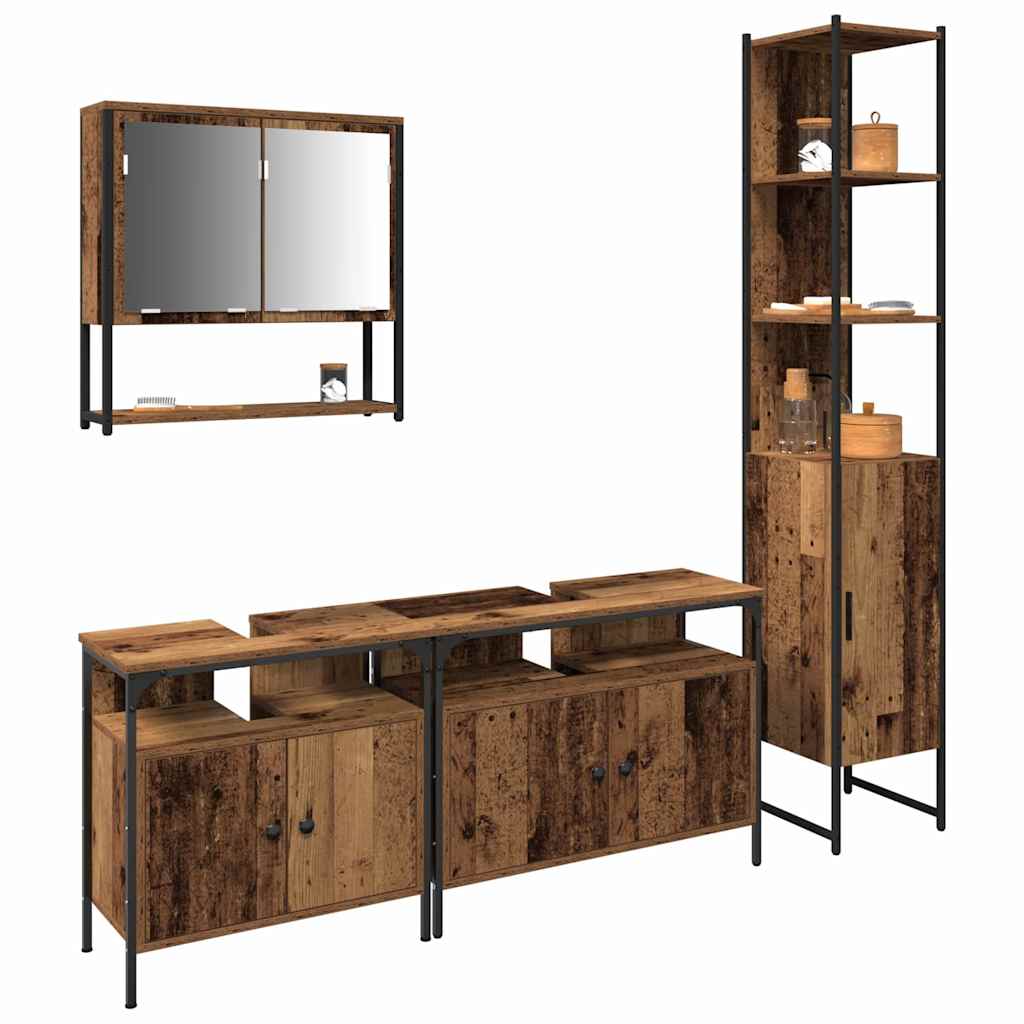 Badeværelsesmøbel sæt 4 pcs Gammelt træ 33 x 33 x 185.5 cm