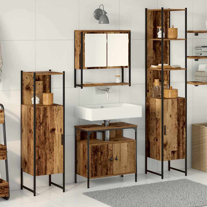 Badeværelsesmøbel sæt 4 pcs Gammelt træ 33 x 33 x 185.5 cm