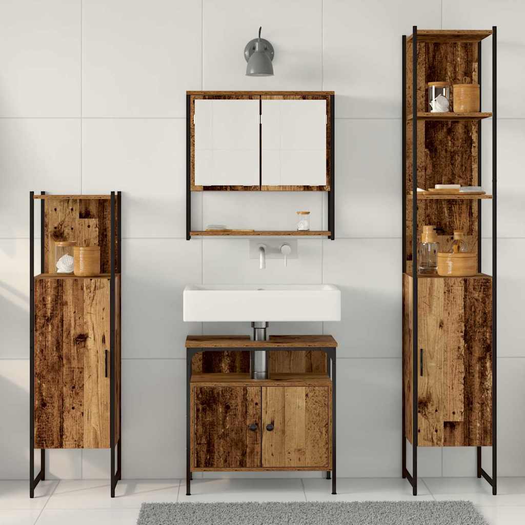 Badeværelsesmøbel sæt 4 pcs Gammelt træ 33 x 33 x 185.5 cm