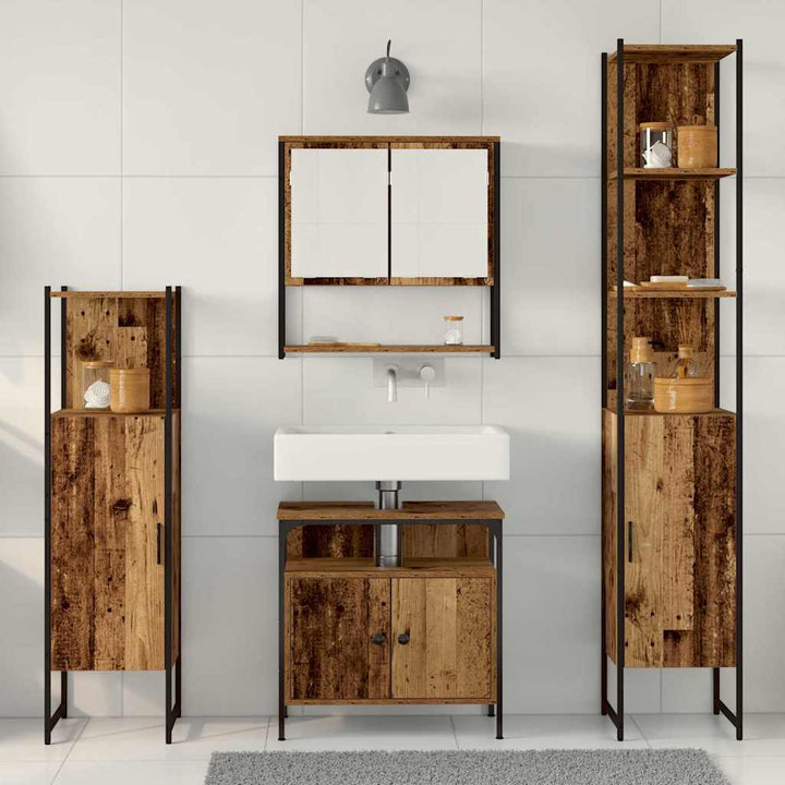 Badeværelsesmøbel sæt 4 pcs Gammelt træ 33 x 33 x 185.5 cm