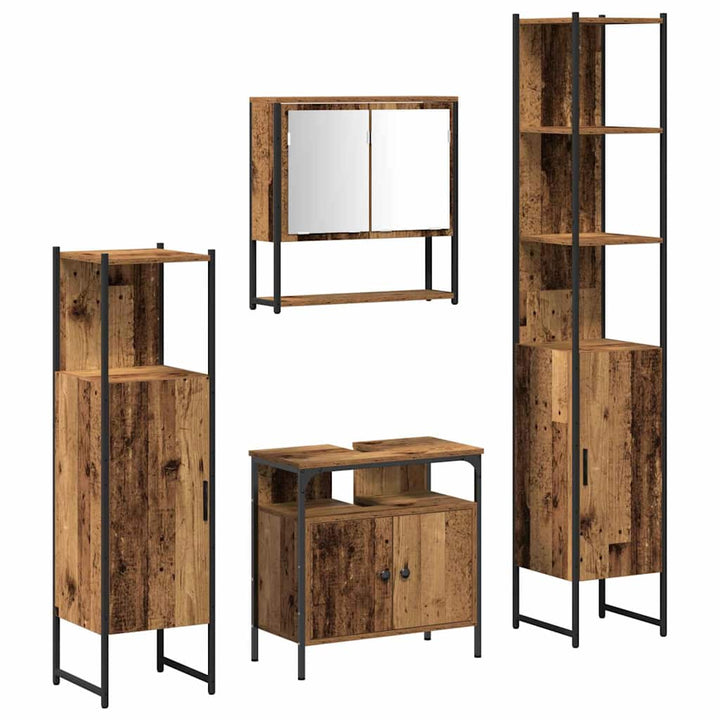 Badeværelsesmøbel sæt 4 pcs Gammelt træ 33 x 33 x 185.5 cm