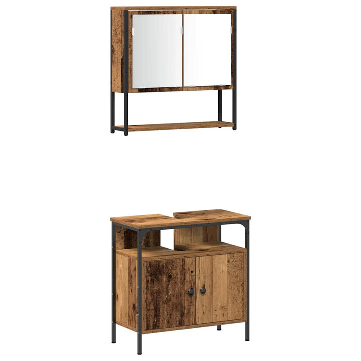 Badeværelsesmøbel sæt 4 pcs Gammelt træ 33 x 33 x 185.5 cm