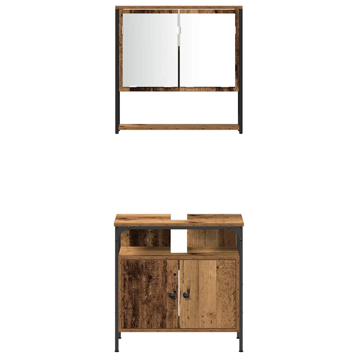 Badeværelsesmøbel sæt 4 pcs Gammelt træ 33 x 33 x 185.5 cm