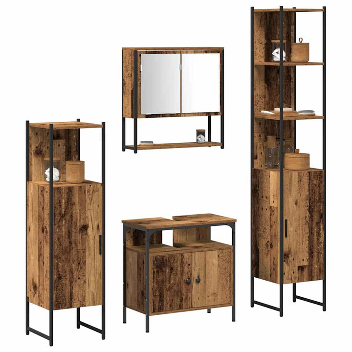 Badeværelsesmøbel sæt 4 pcs Gammelt træ 33 x 33 x 185.5 cm