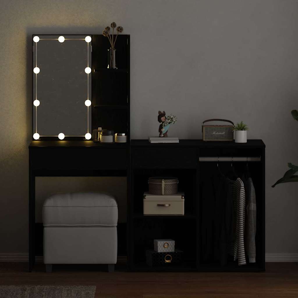 LED Makeup Bord Sort eg 140 x 40 x 140 cm Konstrueret træ