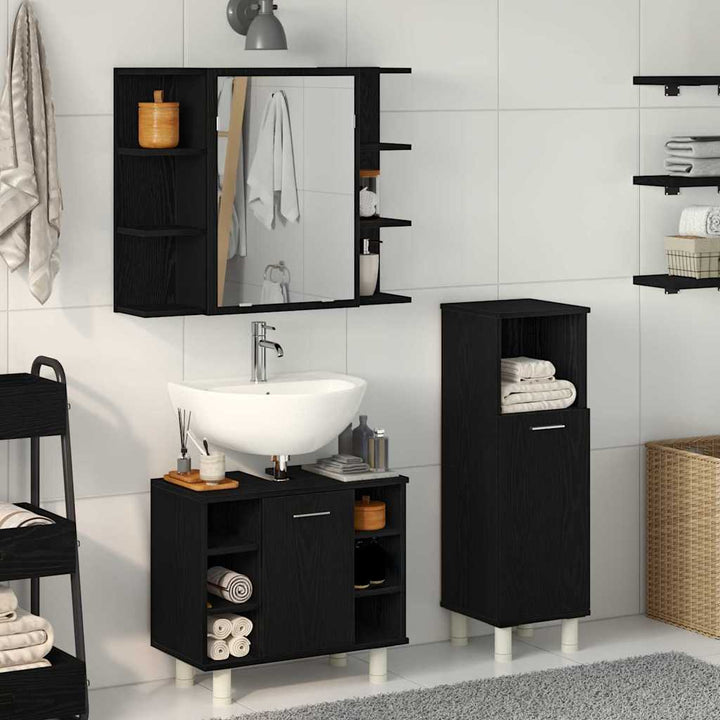 Badeværelsesmøbel sæt med hylde 3 pcs Sort 30 x 30 x 99,5 cm