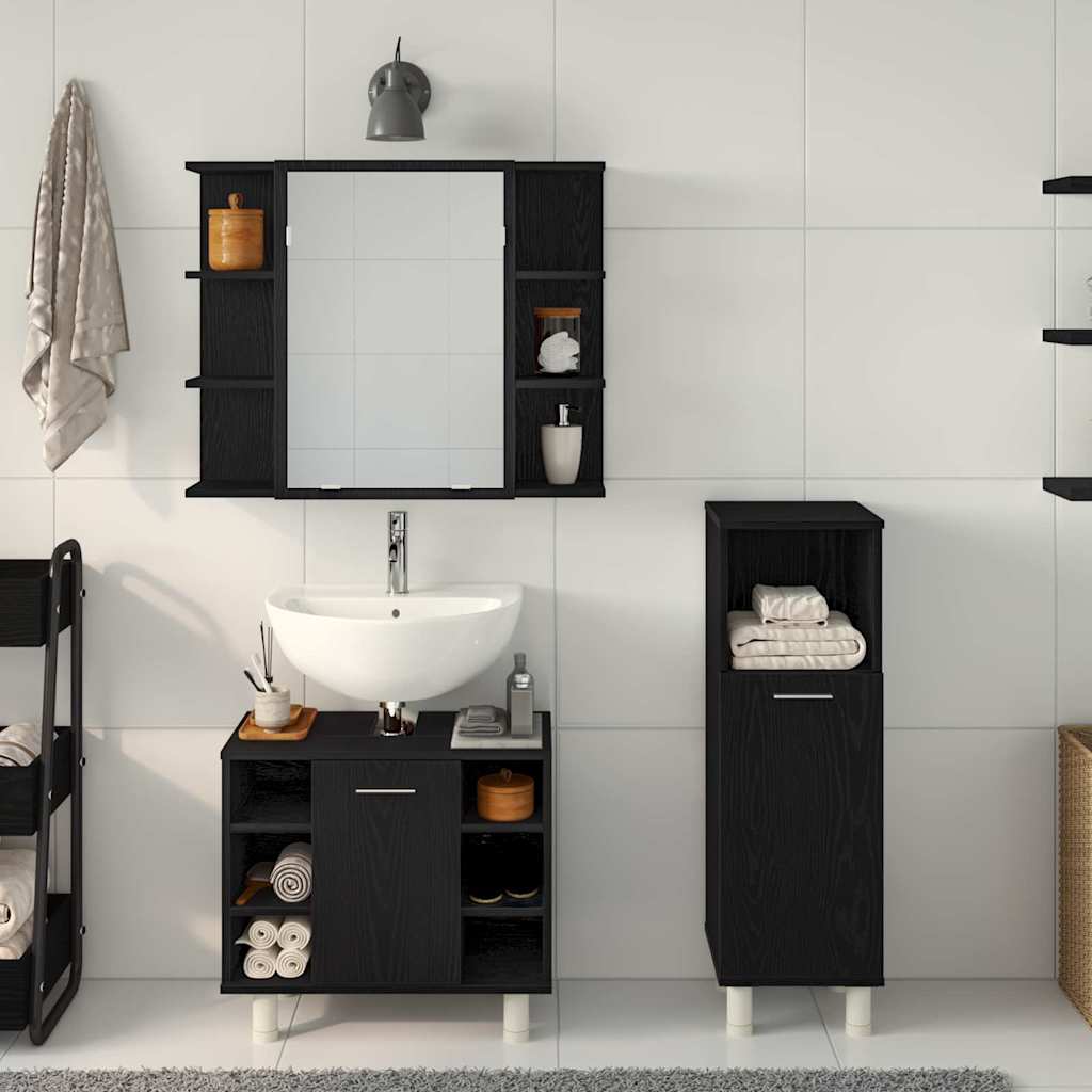Badeværelsesmøbel sæt med hylde 3 pcs Sort 30 x 30 x 99,5 cm